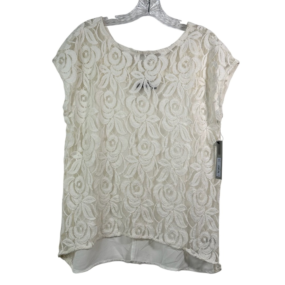 Apt. 9 Womens Petite Large Egret White Floral Lace Split Back Top NWT